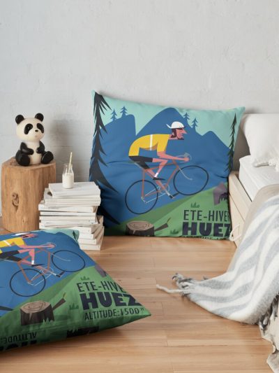 L'Alpe D'Huez Cyclist Poster Throw Pillow Official Cycling Merch