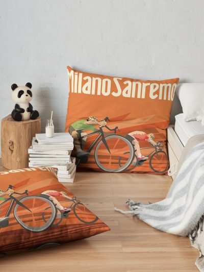 Retro Milan San Remo Cycling Art Throw Pillow Official Cycling Merch