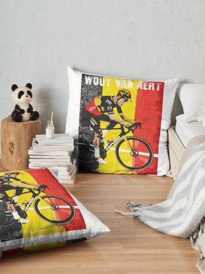 Wout Van Aert Cycling  Art Retro Throw Pillow Official Cycling Merch