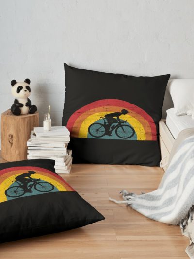 Cycling Gravel Biking - Vintage Half Circle Sunset Throw Pillow Official Cycling Merch