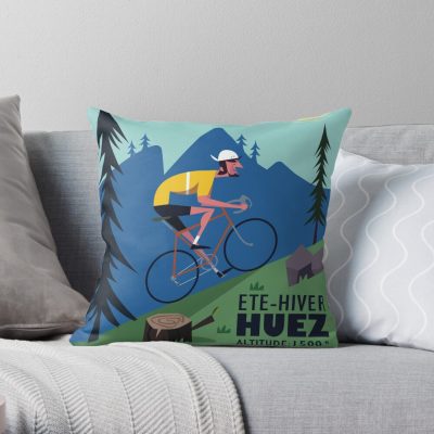 L'Alpe D'Huez Cyclist Poster Throw Pillow Official Cycling Merch