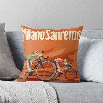 Retro Milan San Remo Cycling Art Throw Pillow Official Cycling Merch