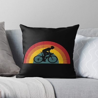 Cycling Gravel Biking - Vintage Half Circle Sunset Throw Pillow Official Cycling Merch