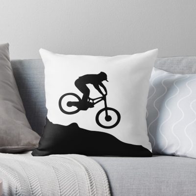 Downhill Biking Throw Pillow Official Cycling Merch