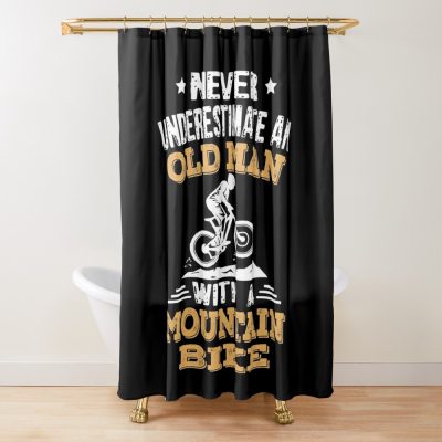 Never Underestimate An Old Man With A Mountain Bike Shower Curtain Official Cycling Merch