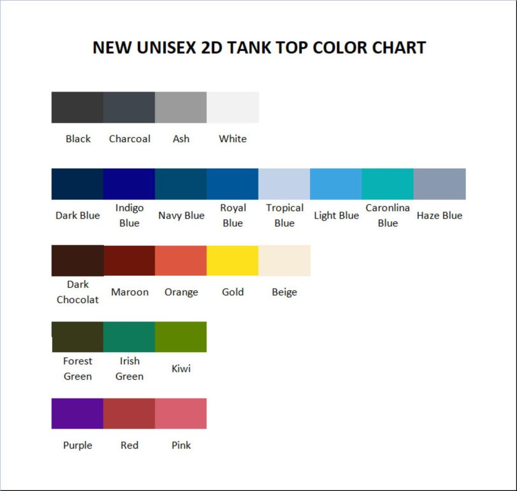 tank top color chart - Cycling Gifts