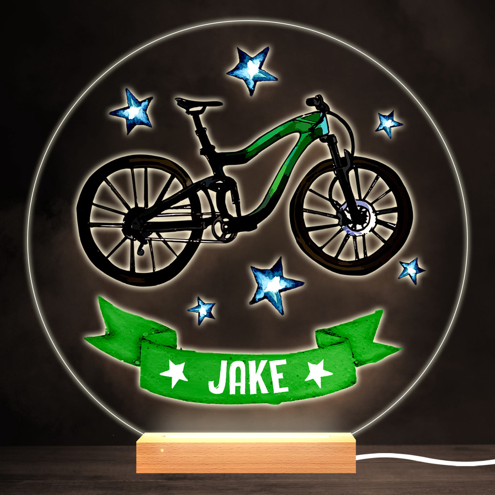 Personalized Bike Cycling Boy Green Colourful Round Gift Led Lamp